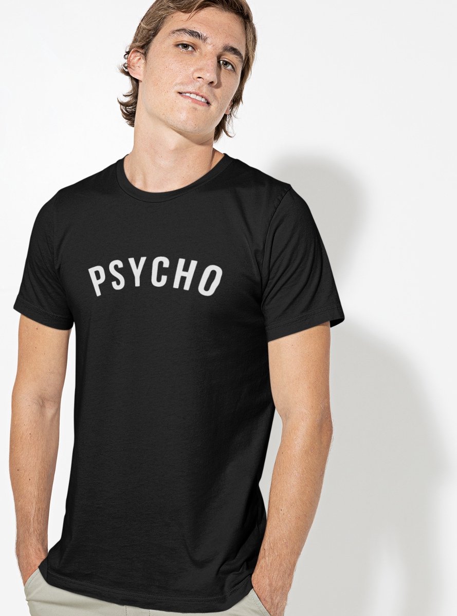 T-shirt Heren met print Psycho | Zwart - Maat 2XL | Festival Outfit | Ronde Hals | 100% Katoen